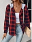 baratos jaqueta com capuz-Mulheres Jaqueta casual Ao ar livre Rua Roupa Diária Outono Inverno Padrão Casaco Normal Térmico / Quente Respirável à moda Casual Casaco Manga Longa Listras e xadrez Com bolsos Imprimir Rosa
