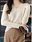 voordelige Effen kleuren-Dames Trui Casual Zacht Heldere kleur Geribd V-hals Gebreid Lange mouw Normale tops breien Buiten Dagelijks Weekend Wit Geel Herfst Winter