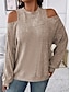cheap Solid Colors-Women&#039;s Sweater Pullover Sweater Jumper Casual Soft Striped Ribbed Crew Neck Knitted Cold Shoulder Long Sleeve Regular Tops Knit Outdoor Daily Weekend Black Red Fall Winter