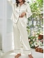 preiswerte Damen Schlafanzüge-Pyjama-Set für Damen in reinen Farben, lässig, bequem, für zu Hause, täglicher Komfort aus Satin-Seide, warmes Revers, langärmeliges Hemd, Hose mit Knopfleiste, elastischer Bund,