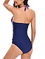 billiga One-piece-baddräkter-Dam Badkläder En bit Monokini Baddräkt Öppen rygg Magkontroll Hög midja Smal Semester Standkläder Blommig Halterneck Ärmlös Baddräkter