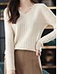 voordelige Effen kleuren-Dames Trui Casual Zacht Heldere kleur Geribd V-hals Gebreid Lange mouw Normale tops breien Buiten Dagelijks Weekend Wit Geel Herfst Winter