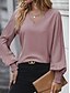 billige Dressy topper-Dame Skjorte Bluse Helfarge Grunnleggende Fritid Langermet V-hals Vanlige topper Daglig Rosa Kakifarget Lyseblå Høst Vinter