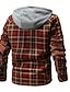 baratos Jaquetas Casuais-Homens Jaqueta de Camisa Casaco de lã Cabana Formal Casa Manter Quente Com Capuz Inverno Primavera &amp; Outono Grade / xadrez Vintage estilo ocidental Colarinho de Camisa Padrão Vermelho Azul Marinha