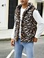 billige Gilets-Herre سترة Fuskepels Gilet Daglig Stevnemøte Feriereise Mote Fritid Høst vinter Hold Varm Polyester Bekvem Leopardprint Cardigan Høy krage Normal Hvit Gul Brun Vest