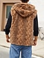 billige Gilets-Herre سترة Fuskepels Gilet Daglig Stevnemøte Feriereise Mote Fritid Høst vinter Hold Varm Polyester Bekvem Leopardprint Cardigan Høy krage Normal Hvit Gul Brun Vest