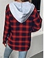 baratos jaqueta com capuz-Mulheres Jaqueta casual Ao ar livre Rua Roupa Diária Outono Inverno Padrão Casaco Normal Térmico / Quente Respirável à moda Casual Casaco Manga Longa Listras e xadrez Com bolsos Imprimir Rosa