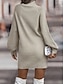 billige Sweater kjoler-Dame Sweater Kjole Afslappet Blødt Ren farve Rillet Rullekrave Strikket Langærmet Lange toppe Strikke udendørs Daglig Weekend Lyserød Abrikos Efterår Vinter