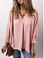 preiswerte Damen Einfache Oberteile-Damen Hemd Bluse Feste Farbe Basic Brautkleider schlicht Langarm V Ausschnitt Normale Oberteile Täglich Patchwork Knopf Rosa Blau Beige Herbst Winter