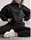 billige Kvinders sweatsuits-Dame Sweatshirt Sherpa Fleece bukser Bukser Sweater Set Langærmet Rund hals Helfarve Bogstaver Varm udendørs Sort Rød Lysebrun Forår Overdimensionerede