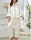 preiswerte Damen Schlafanzüge-Pyjama-Set für Damen in reinen Farben, lässig, bequem, für zu Hause, täglicher Komfort aus Satin-Seide, warmes Revers, langärmeliges Hemd, Hose mit Knopfleiste, elastischer Bund,