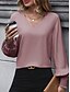 billige Dressy topper-Dame Skjorte Bluse Helfarge Grunnleggende Fritid Langermet V-hals Vanlige topper Daglig Rosa Kakifarget Lyseblå Høst Vinter
