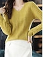 voordelige Effen kleuren-Dames Trui Casual Zacht Heldere kleur Geribd V-hals Gebreid Lange mouw Normale tops breien Buiten Dagelijks Weekend Wit Geel Herfst Winter