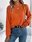 billige Solide farger-Dame Genser Pullover genser Fritid Myk Ren farge Riflet Crew-hals Uthult Strikket Langermet Vanlige topper Strikke utendørs Daglig Helg Hvit Oransje Høst Vinter