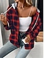 baratos jaqueta com capuz-Mulheres Jaqueta casual Ao ar livre Rua Roupa Diária Outono Inverno Padrão Casaco Normal Térmico / Quente Respirável à moda Casual Casaco Manga Longa Listras e xadrez Com bolsos Imprimir Rosa