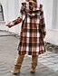 abordables Manteaux 3D-Femme Manteau Chaud Confortable Boutons Imprimer Décontractées Treillis Casual Quotidien Boutonnage Simple Sans col Standard manche longue Vêtements d&#039;extérieur Noir Rouge Vert Automne Hiver