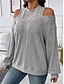 cheap Solid Colors-Women&#039;s Sweater Pullover Sweater Jumper Casual Soft Striped Ribbed Crew Neck Knitted Cold Shoulder Long Sleeve Regular Tops Knit Outdoor Daily Weekend Black Red Fall Winter