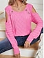 billige Solide farger-Dame Genser Pullover genser Fritid Myk Ren farge Kabel Crew-hals Knapper Strikket Kald skulder Langermet Vanlige topper Strikke utendørs Daglig Helg Hvit Fuksia Høst Vinter