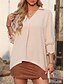 preiswerte Damen Einfache Oberteile-Damen Hemd Bluse Feste Farbe Basic Brautkleider schlicht Langarm V Ausschnitt Normale Oberteile Täglich Patchwork Knopf Rosa Blau Beige Herbst Winter