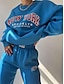 voordelige Dames trainingspakken-Dames Modieus Streetwear Dagelijks Sweatshirt Joggingbroeken Lange mouw Strakke ronde hals Brief Afdrukken Casual Dagelijks blauw Beige Grijs Herfst Normale pasvorm