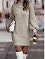 billige Sweater kjoler-Dame Sweater Kjole Afslappet Blødt Ren farve Rillet Rullekrave Strikket Langærmet Lange toppe Strikke udendørs Daglig Weekend Lyserød Abrikos Efterår Vinter