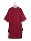 cheap Cocktail Dress-Women&#039;s Midi Dress Burgundy with Asymmetric Sequin Overlay Round Neckline V-Notch Detail Three-Quarter Length Split Sleeves Non-Stretch Elegant Evening Cocktail Party Knee-Length Various Sizes