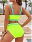 billiga Bikiniset-Dam Badkläder Bikini 2 st Kalsonger Baddräkt Öppen rygg Smal Semester Standkläder Ensfärgat U-hals Ärmlös Baddräkter