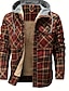 baratos Jaquetas Casuais-Homens Jaqueta de Camisa Casaco de lã Cabana Formal Casa Manter Quente Com Capuz Inverno Primavera &amp; Outono Grade / xadrez Vintage estilo ocidental Colarinho de Camisa Padrão Vermelho Azul Marinha