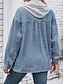 abordables Vestes chemise-Veste à capuche Veste Jean Femme Extérieur Plein Air Usage quotidien mode Décontractées Avec poches Normal Manteau Bleu Ciel Noir bleu marine Automne Hiver Boutonnage Simple Sweat à capuche Standard
