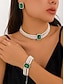 billige Bryllup ACC-elegant perlehalskæde til kvinder med grøn ædelsten og matchende armbånd og øreringe – smykker til festlige lejligheder