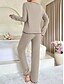 baratos Pijamas-Conjunto de pijama feminino cor pura casual conforto casa conforto diário quente decote em v manga comprida camiseta calça cintura elástica outono inverno roupas para casa