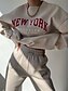 voordelige Dames trainingspakken-Dames Modieus Streetwear Dagelijks Sweatshirt Joggingbroeken Lange mouw Strakke ronde hals Brief Afdrukken Casual Dagelijks blauw Beige Grijs Herfst Normale pasvorm