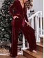 billiga Overall-Dam Vanligt Jumpsuits Stylish Ensfärgat Långärmad Djup V-hals Bältade Semester Fest Normal Svart Rubinrött Blå Vår