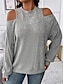 cheap Solid Colors-Women&#039;s Sweater Pullover Sweater Jumper Casual Soft Striped Ribbed Crew Neck Knitted Cold Shoulder Long Sleeve Regular Tops Knit Outdoor Daily Weekend Black Red Fall Winter