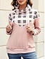 baratos Loja Gráfica Moletons &amp; Capuzes-moletom feminino casual xadrez rua diário pescoço pilha impressão manga longa rosa verde cinza outono inverno