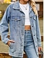 billiga casual jackor-Dam Jeansjacka Utomhus Gata Dagliga kläder Höst Vinter Normal Täcka Normal Håller värmen Andningsfunktion Stylish Ledigt Jacka Långärmad Ensfärgat Med fickor Ljusblå Svart Rodnande Rosa