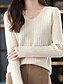 voordelige Effen kleuren-Dames Trui Casual Zacht Heldere kleur Geribd V-hals Gebreid Lange mouw Normale tops breien Buiten Dagelijks Weekend Wit Geel Herfst Winter
