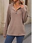 voordelige Dames eenvoudige tops-Dames Overhemd Blouse Effen Kleur Basic Casual Lange mouw V-hals Normale tops Dagelijks Knop Zwart Blozend Roze Leger Groen Khaki Herfst Winter