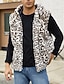 billige Gilets-Herre سترة Fuskepels Gilet Daglig Stevnemøte Feriereise Mote Fritid Høst vinter Hold Varm Polyester Bekvem Leopardprint Cardigan Høy krage Normal Hvit Gul Brun Vest