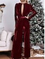 billiga Overall-Dam Vanligt Jumpsuits Stylish Ensfärgat Långärmad Djup V-hals Bältade Semester Fest Normal Svart Rubinrött Blå Vår