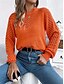 billige Solide farger-Dame Genser Pullover genser Fritid Myk Ren farge Riflet Crew-hals Uthult Strikket Langermet Vanlige topper Strikke utendørs Daglig Helg Hvit Oransje Høst Vinter