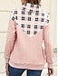 baratos Loja Gráfica Moletons &amp; Capuzes-moletom feminino casual xadrez rua diário pescoço pilha impressão manga longa rosa verde cinza outono inverno