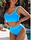 billiga Bikiniset-Dam Badkläder Bikini 2 st Kalsonger Baddräkt Öppen rygg Smal Semester Standkläder Ensfärgat U-hals Ärmlös Baddräkter