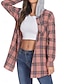 baratos jaqueta com capuz-Mulheres Jaqueta casual Ao ar livre Rua Roupa Diária Outono Inverno Padrão Casaco Normal Térmico / Quente Respirável à moda Casual Casaco Manga Longa Listras e xadrez Com bolsos Imprimir Rosa
