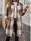 abordables Manteaux d&#039;Hiver-Veste d&#039;Hiver Manteau Femme Extérieur Plein Air Usage quotidien mode Décontractées Avec poches Imprimer Longue Manteau Vin Café Gris Automne Hiver Boutonnage Simple Col rabattu Standard S M L XL