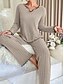 baratos Pijamas-Conjunto de pijama feminino cor pura casual conforto casa conforto diário quente decote em v manga comprida camiseta calça cintura elástica outono inverno roupas para casa