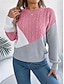 economico Motivi grafici e dettagli-Per donna Felpa Pullover Maglione Informale Morbido Color Block A coste Girocollo Collage Lavorato a maglia Manica lunga Top regolari Maglia Esterno Giornaliero Fine settimana Nero Rosa Autunno