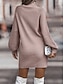 billige Sweater kjoler-Dame Sweater Kjole Afslappet Blødt Ren farve Rillet Rullekrave Strikket Langærmet Lange toppe Strikke udendørs Daglig Weekend Lyserød Abrikos Efterår Vinter