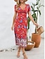 cheap Casual Dresses-Women&#039;s Polyester Floral V Neck Midi Dress Short Sleeve Summer Spring