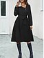 economico vestito nero midi-Per donna Abito casual Vestito longuette Bottoni con cintura Informale A V Manica lunga Nero Colore
